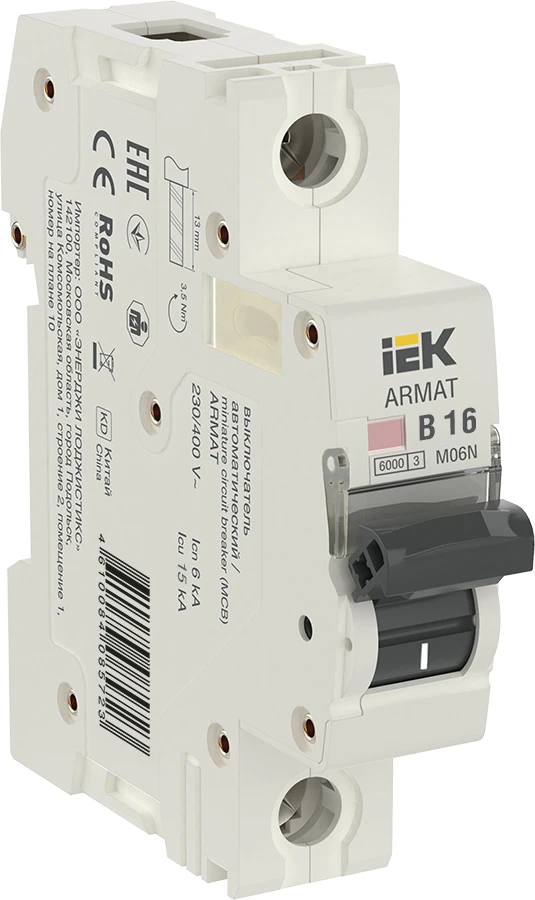 ARMAT Выключатель автоматический однополюсный B 16А M06N IEK AR-M06N-1-B016