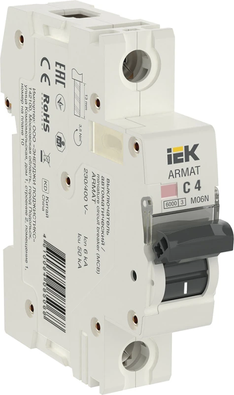 ARMAT Выключатель автоматический однополюсный C 4А M06N IEK AR-M06N-1-C004