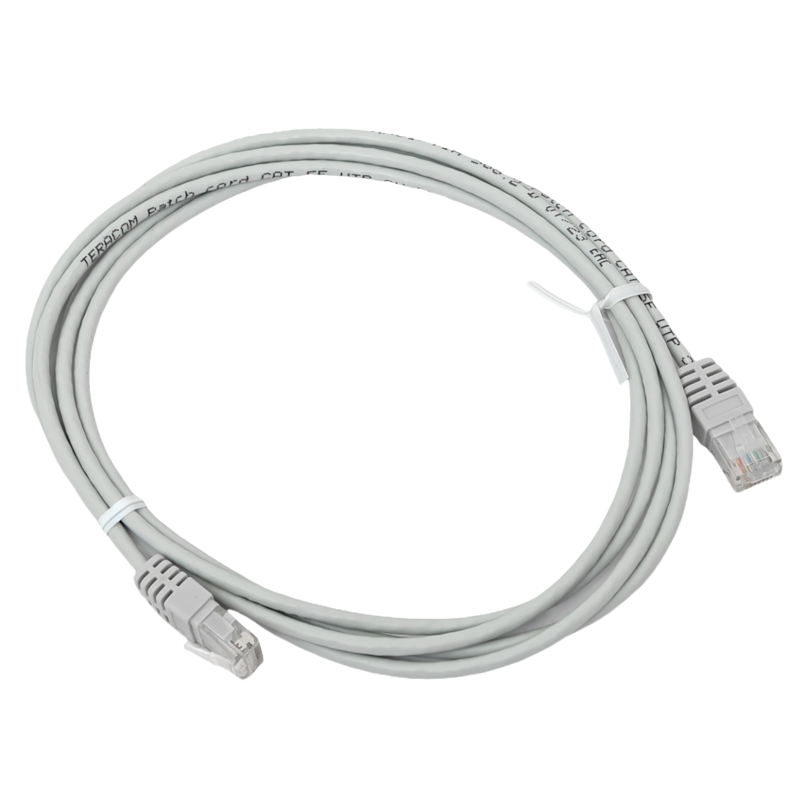 Патч-корд TERACOM Cat.5E (1Гбит/с) неэкранированный UTP оболочка PVC серый (2м) EKF TRC-5EUTP-PVC-2M-GY