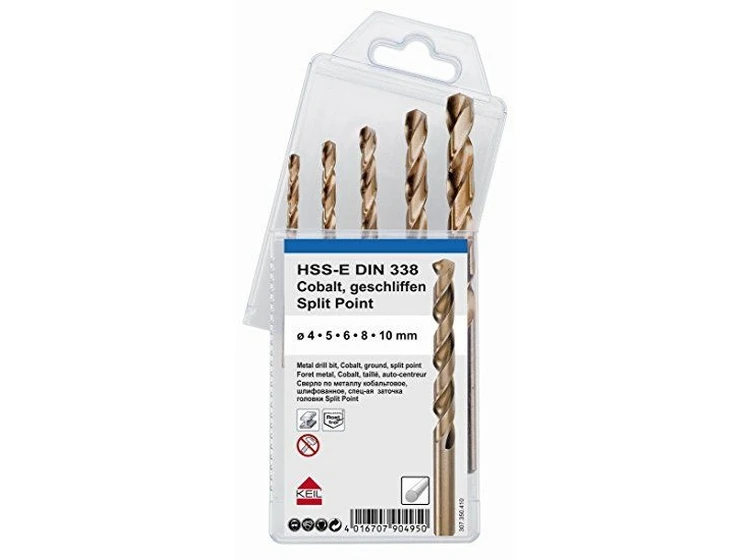 Набор сверл по металлу кобальтовое, 4, 5, 6, 8, 10 мм, (5 шт) KEIL 307350410