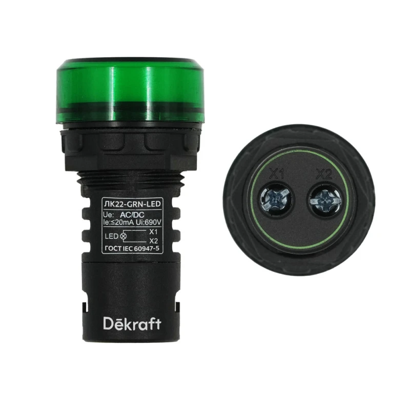 Лампа ADDS 22мм зеленая LED 220В DEKraft 25002DEK