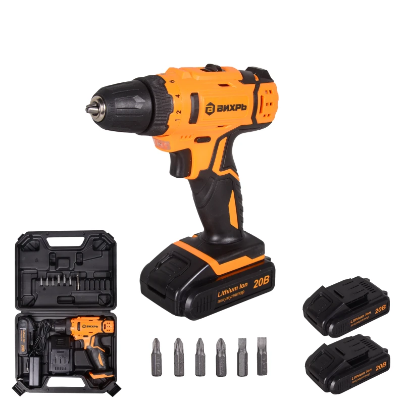 Дрель-шуруповерт аккумуляторная ДА-20Л-2К (2,0 А/ч) Вихрь 72/14/21