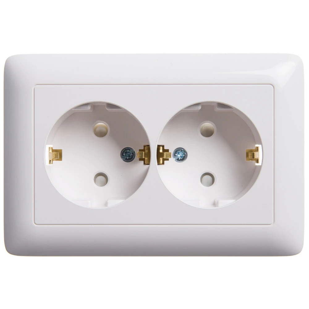 ХИТ скрытой установки Розетка двойная с заземлением со шторками, 16А, белый Systeme Electric RS16-231-B Systeme Electric RS16-231-B
