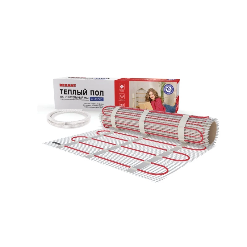 Теплый пол, нагревательный мат Classic RNX-2-300, двухжильный, с экраном, площадь 2 кв м, 0.5х4 м,  300 Вт, REXANT REXANT 51-0504-2