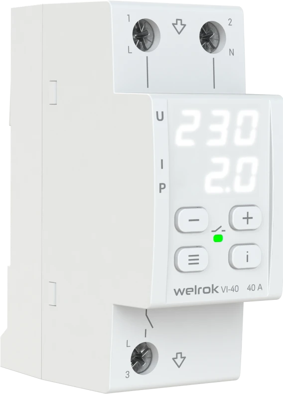 Реле напряжения c контролем тока Welrok VI-40 Вэлрок 4660251140236