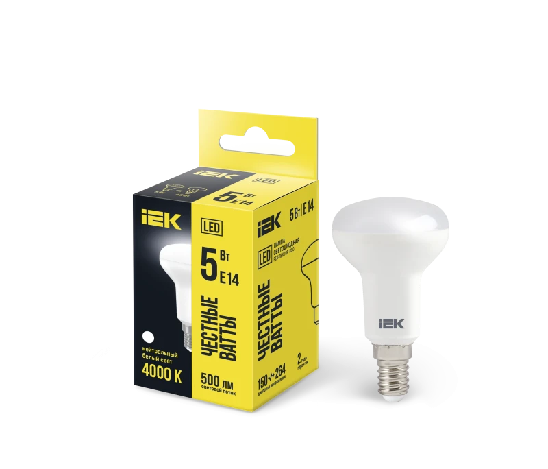 Лампа светодиодная LED рефлекторная 5вт E14 R50 белый ECO IEK LLE-R50-5-230-40-E14