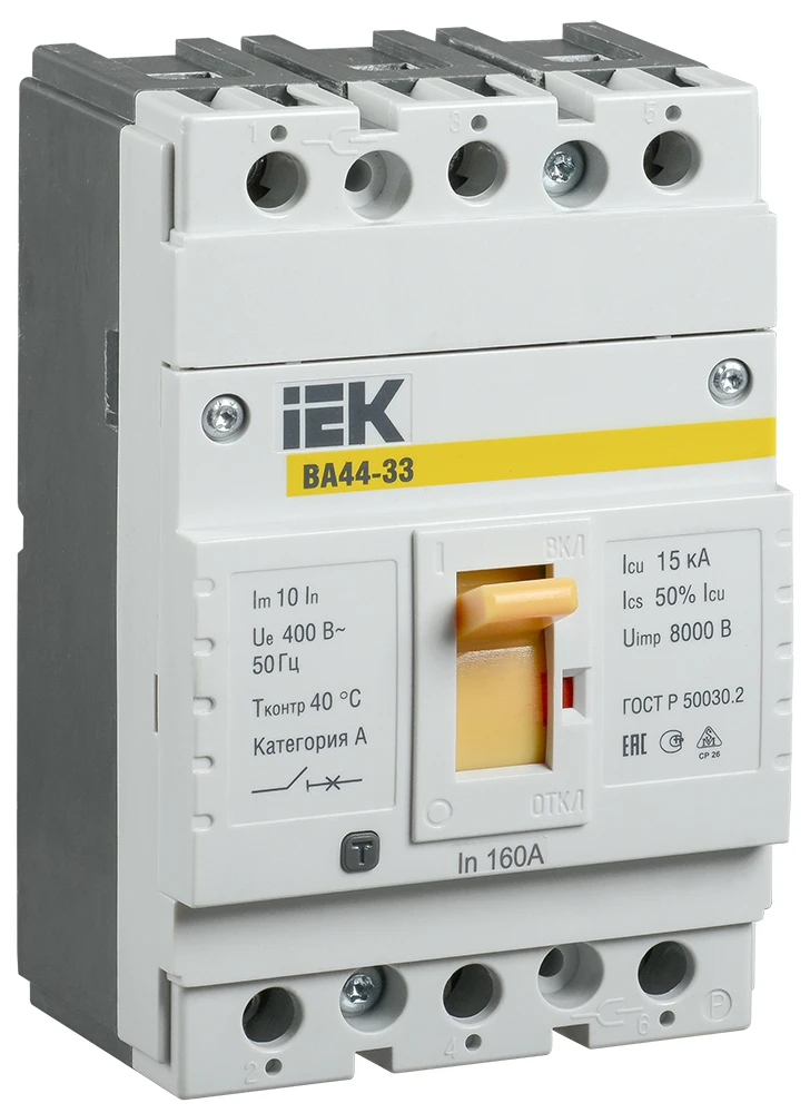 Выключатель автоматический ВА44 33 3Р 160А 15кА ИЭК IEK SVA4410-3-0160