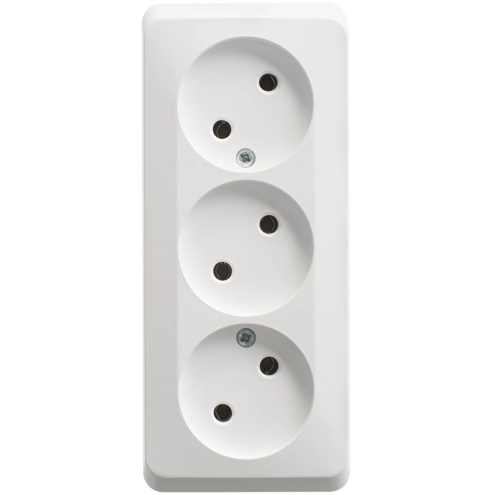 ЭТЮД Розетка тройная открытой установки без заземления без шторок 16А 250B, белый Systeme Electric PA16-009B Systeme Electric PA16-009B