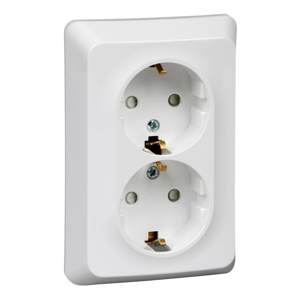 ЭТЮД Розетка двойная скрытой установки с заземлением со шторками 16А 250B, белый Systeme Electric PC16-108B Systeme Electric PC16-108B