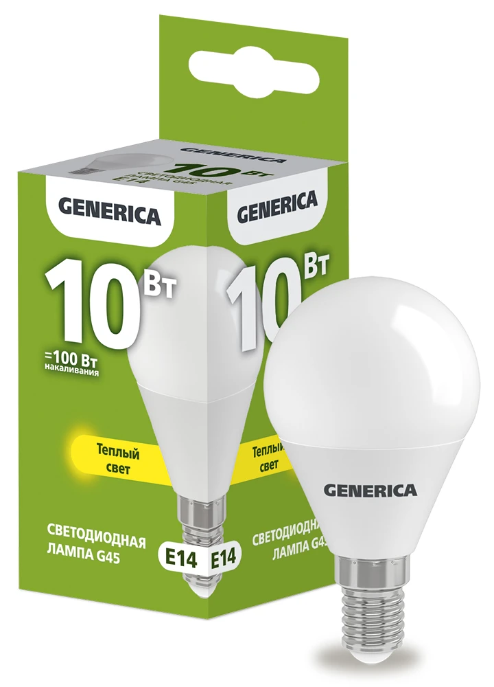 Лампа светодиодная G45 шар 10Вт 230В 3000К E14 GENERICA IEK LL-G45-10-230-30-E14-G