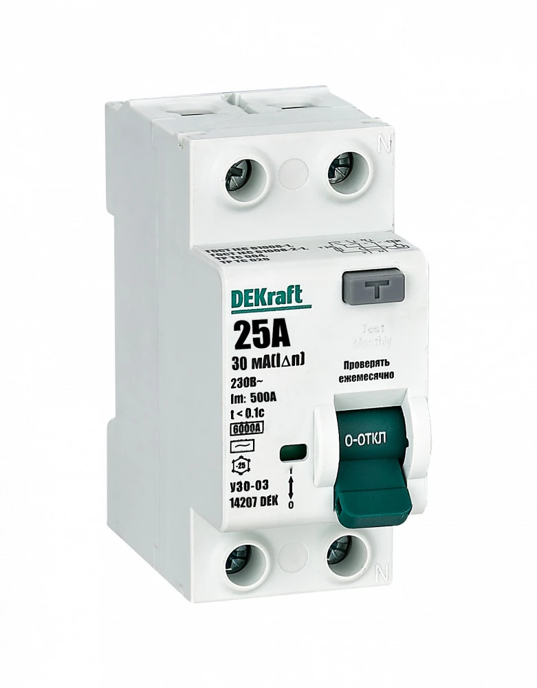 ВДТ 2P 25А 30мА тип AC 6кА УЗО-03 DEKraft 14207DEK