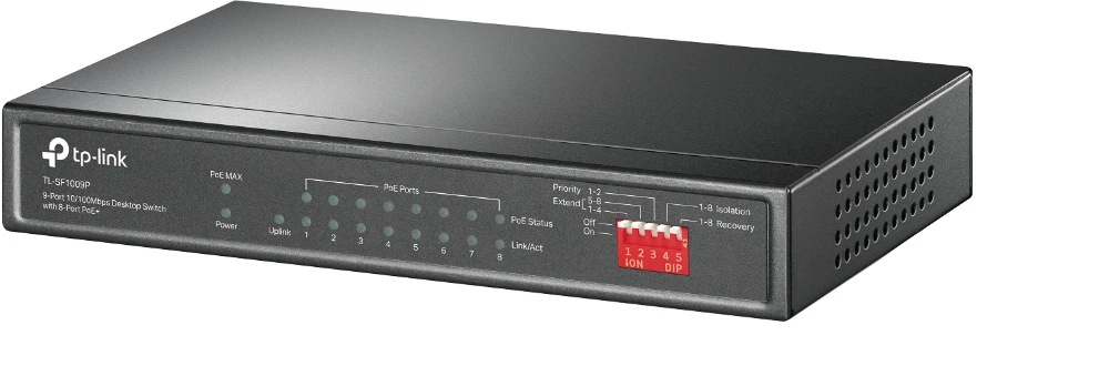 Коммутатор неуправляемый PoE 9 портов, 8хPoE 10/100 Мб/с 66 Вт TP-Link 1000588591
