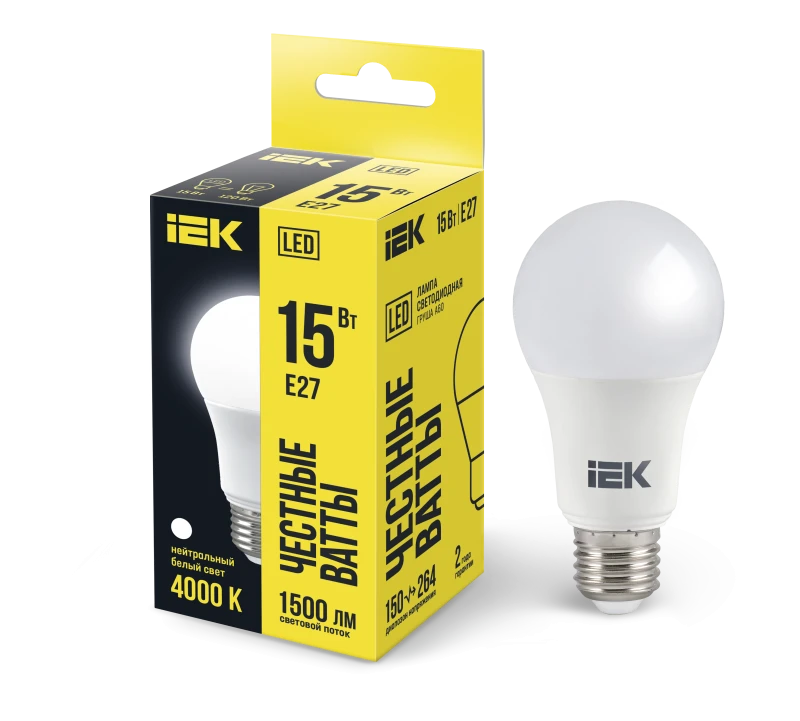 Лампа светодиодная LED 15вт Е27 белый ECO IEK LLE-A60-15-230-40-E27