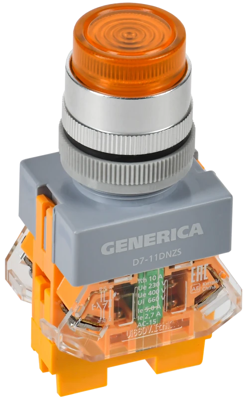 Кнопка D7-11DNZS d=22мм 1з+1р с подсв. и фикс. жел. GENERICA IEK BBT50-11DNZS-3-11-K05-G