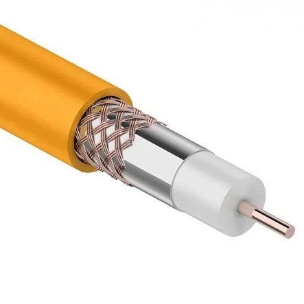 Кабель коаксиальный RG-6U+Cu нг(А)-HF, Cu/Al/Cu, 64%, 75Ом, бухта 100 м, оранж REXANT 01-2654