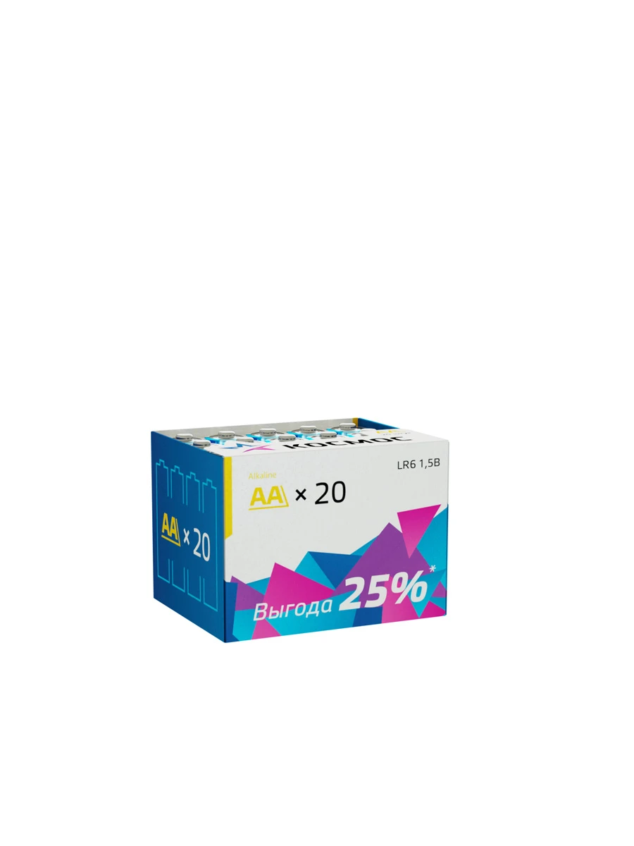 Элемент питания  LR6 (AA) 1.5V Alkaline 20BOX Космос KOCLR620BOX