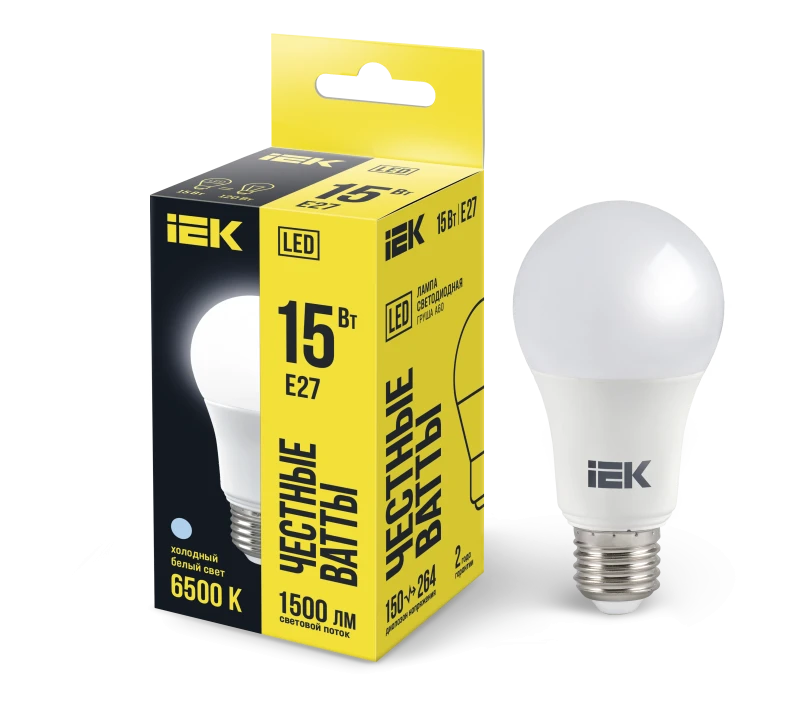 Лампа светодиодная LED 15вт Е27 дневной ECO IEK LLE-A60-15-230-65-E27