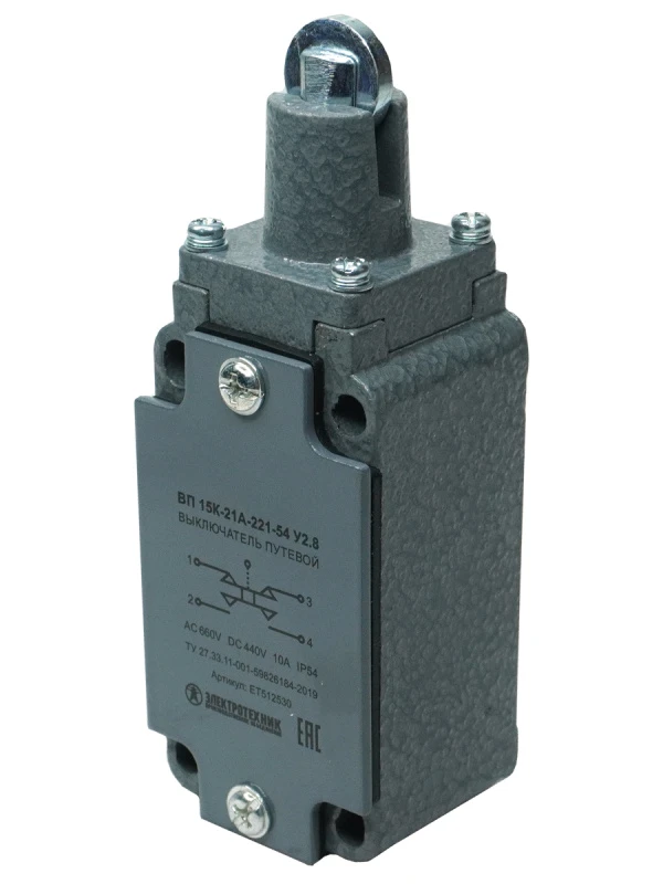 Выключатель путевой ВП15К-21А-221-54 У2.8 толкатель прямого действия IP54 Электротехник ET512530 ET512530