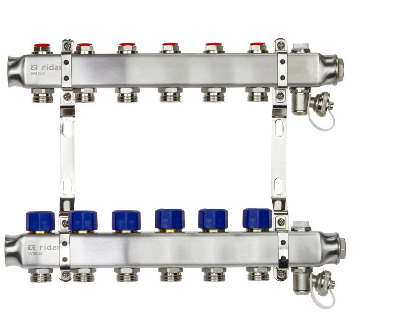 Коллекторная группа SSM-6R set 6 контуров 1' x 3/4' с термостатическими клапанами и кронштейнами Ридан 088U0976R