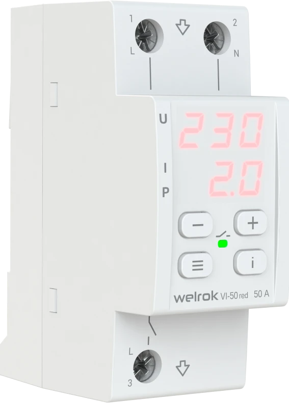 Реле напряжения c контролем тока Welrok VI-50 red Вэлрок 4660251140267