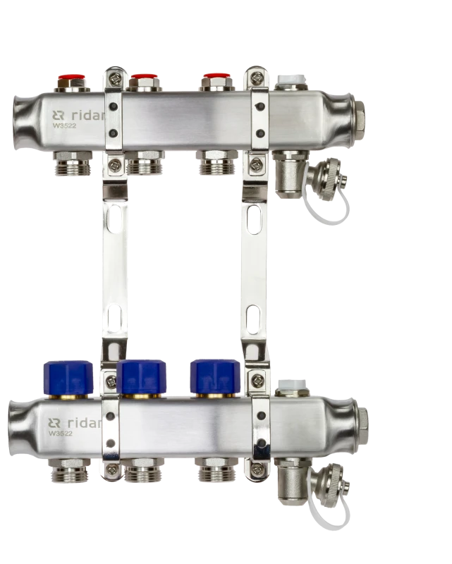 Коллекторная группа SSM-3R set 3 контура 1' x 3/4' с термостатическими клапанами и кронштейнами Ридан 088U0973R
