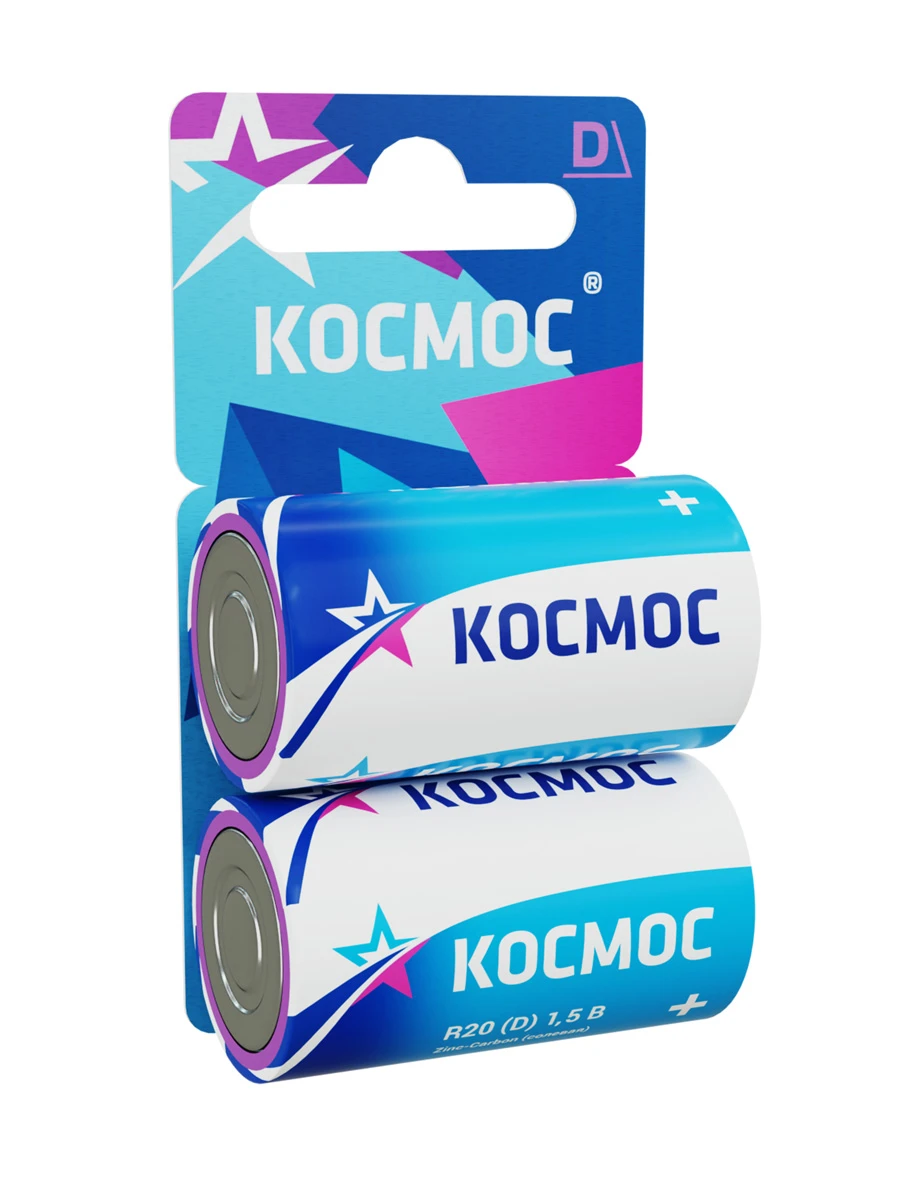 Элемент питания R20 (D) 1.5V Zinc carbon 2BL Космос KOCR202BL