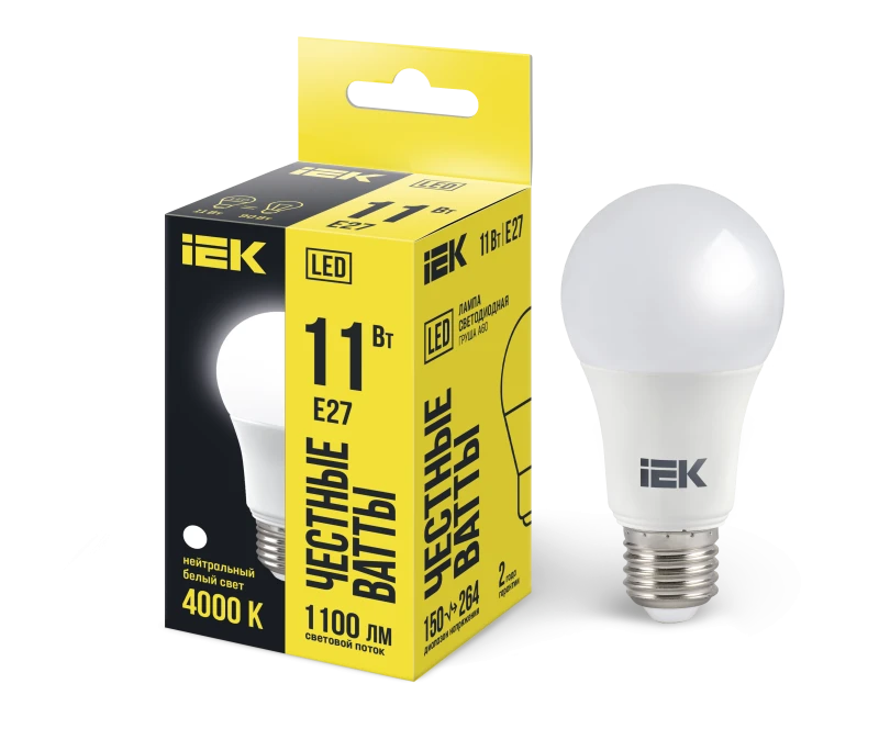 Лампа светодиодная LED 11вт E27 белый ECO IEK LLE-A60-11-230-40-E27
