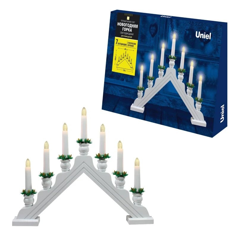 Фигура светодиодная ''Новогодняя горка'' 39 5х30 5см ULD-L7101-007/SWA WARM WHITE IP20 WHITE BRIDGE 7 светодиодов Теплый Корпус белый Материал пластик