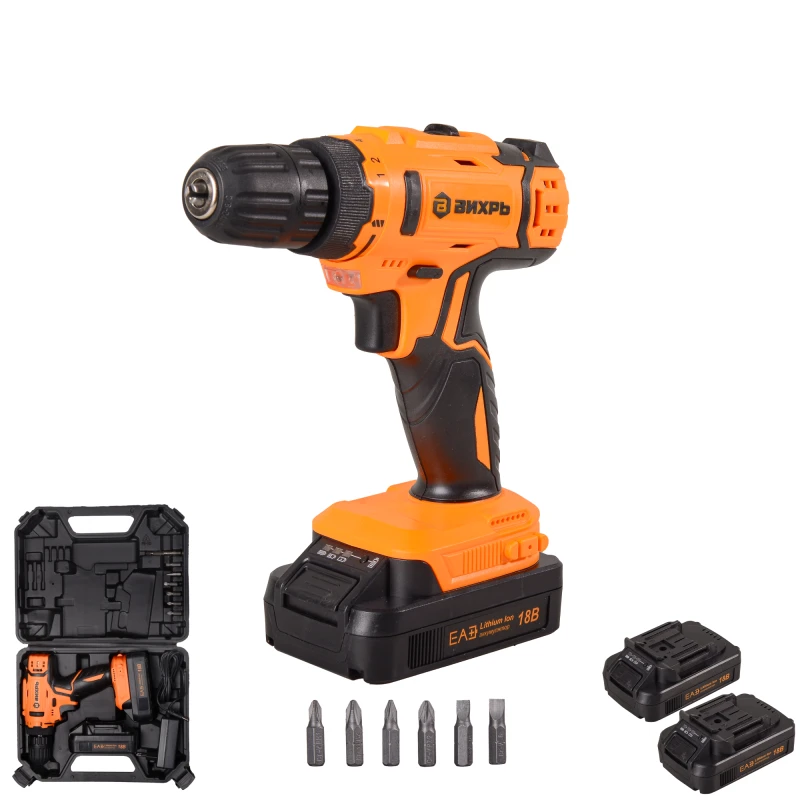 Дрель-шуруповерт аккумуляторная ДА-18Л-2К (2,0 А/ч) Вихрь (72/14/9)