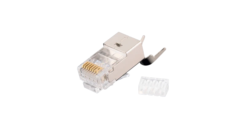 Коннектор RJ45/8P8C под витую пару, Кат.6(Класс E), 250МГц, покрытие 50мкд, универсальные ножи, экранированный, со вставкой, с хвостовиком, круглый ввод, уп-ка 100шт. NIKOMAX/NIKOLAN ЭКО52889