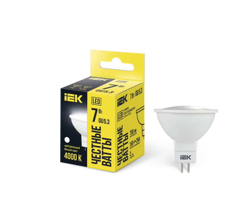 Лампа светодиодная LED 7вт 230в GU5.3 белый ECO IEK LLE-MR16-7-230-40-GU5