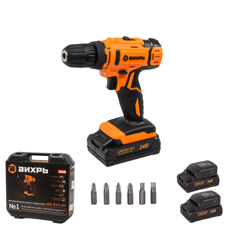 Дрель-шуруповерт аккумуляторная ДА-24Л-2к (2,0 А/ч) Вихрь 72/14/18