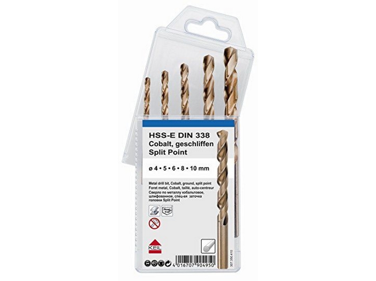 Набор сверл по металлу кобальтовое, 4, 5, 6, 8, 10 мм, (5 шт) KEIL 307350410