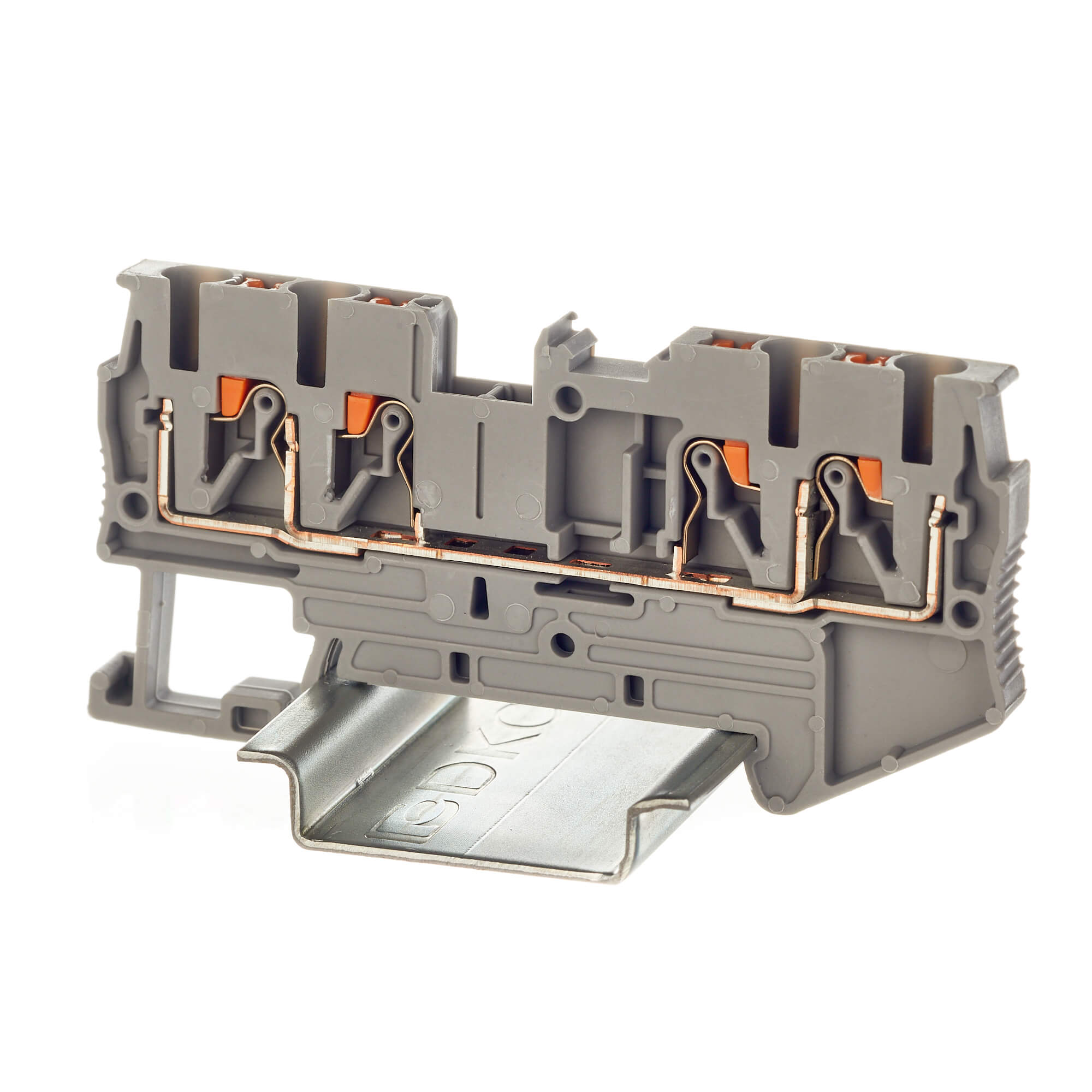 Клемма проходная , зажим push-in, 4 точки подключения, 2.5 кв.мм, серая DKC VPR-2.5-QUATTRO-GY