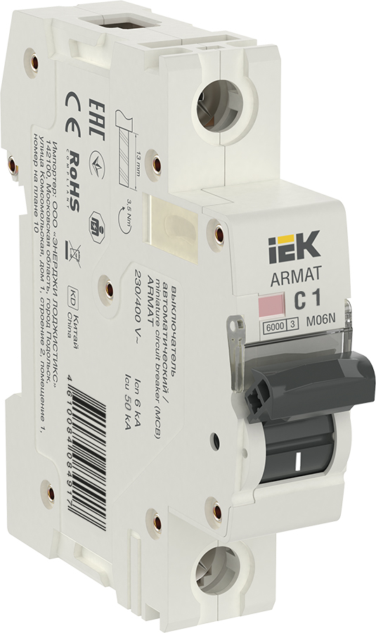 ARMAT Выключатель автоматический однополюсный C 1А M06N IEK AR-M06N-1-C001