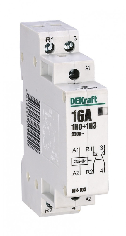 Контактор модульный 1НО+1НЗ 16А 230В МК-103 DEKraft 18051DEK