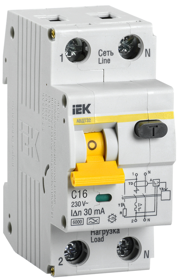 Выключатель автоматический дифференциальный АВДТ-32 1п+N 16А 30мА С(Электронный) IEK MAD22-5-016-C-30 IEK MAD22-5-016-C-30