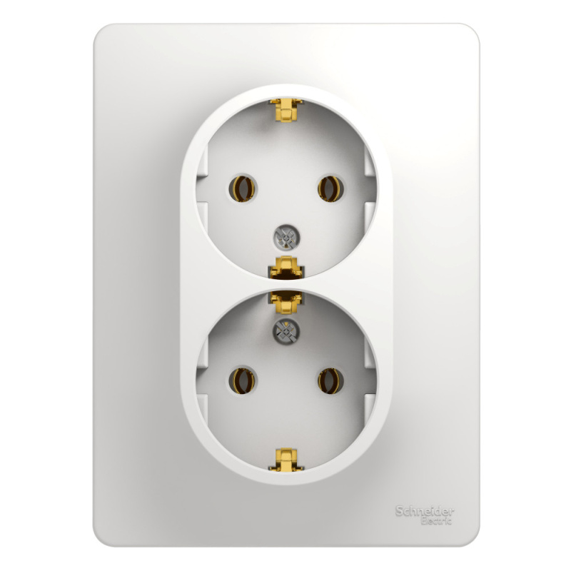 GLOSSA Розетка двойная с заземлением в сборе белая Systeme Electric GSL000124