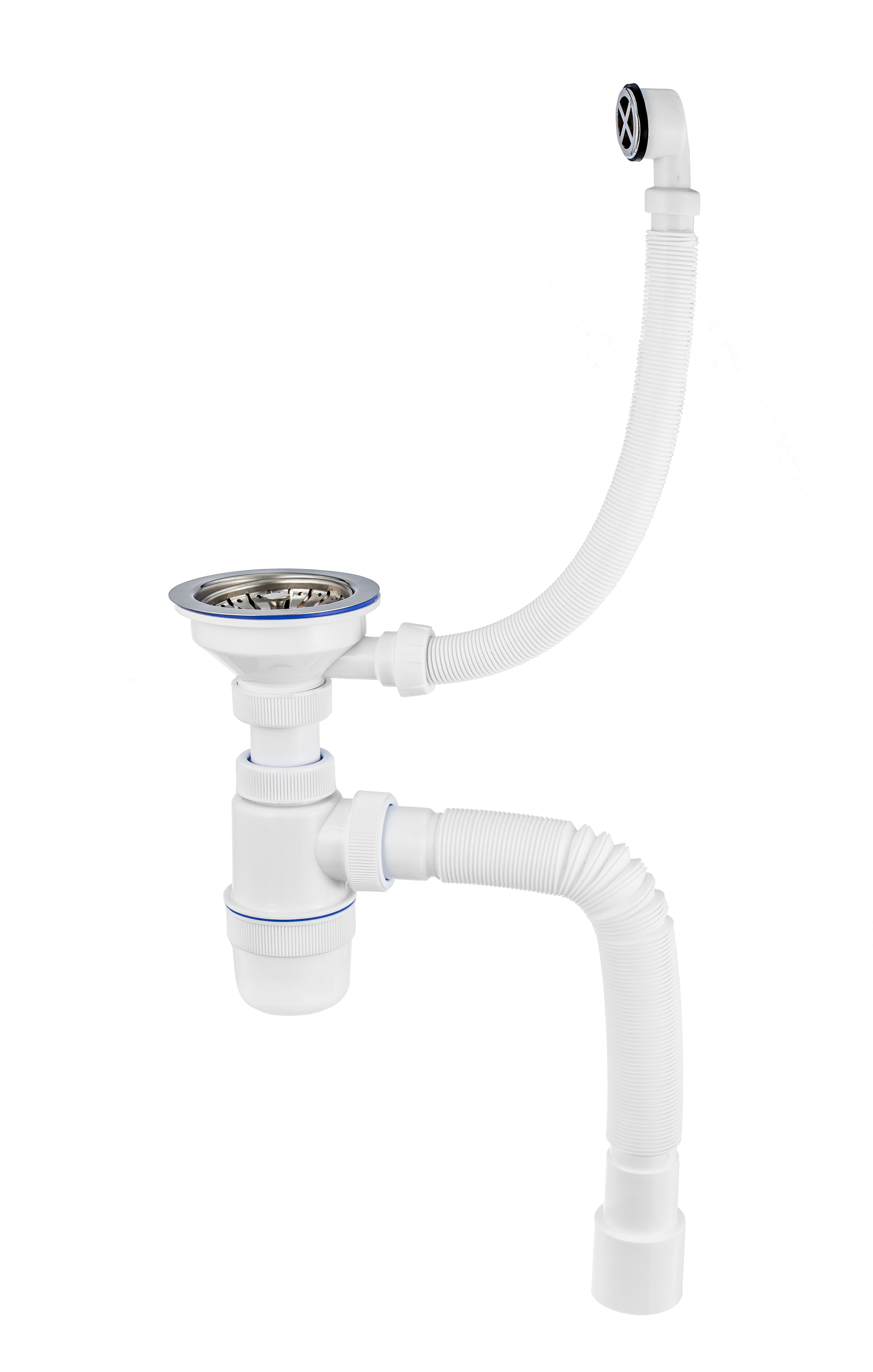 Сифон ЭЛИТ с нержавеющей чашкой D114 мм с круглым переливом и с гофротрубой L800 мм 3'1/2 - D40/50 (30986164) VIRPlast 30986164