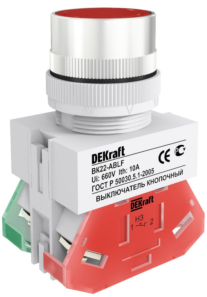 Кнопка красная выключения ABLF-22 220В ВK-22 (25014DEK) DEKraft