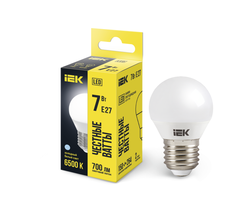 Лампа светодиодная LED 7вт Е27 дневной шар ECO IEK LLE-G45-7-230-65-E27