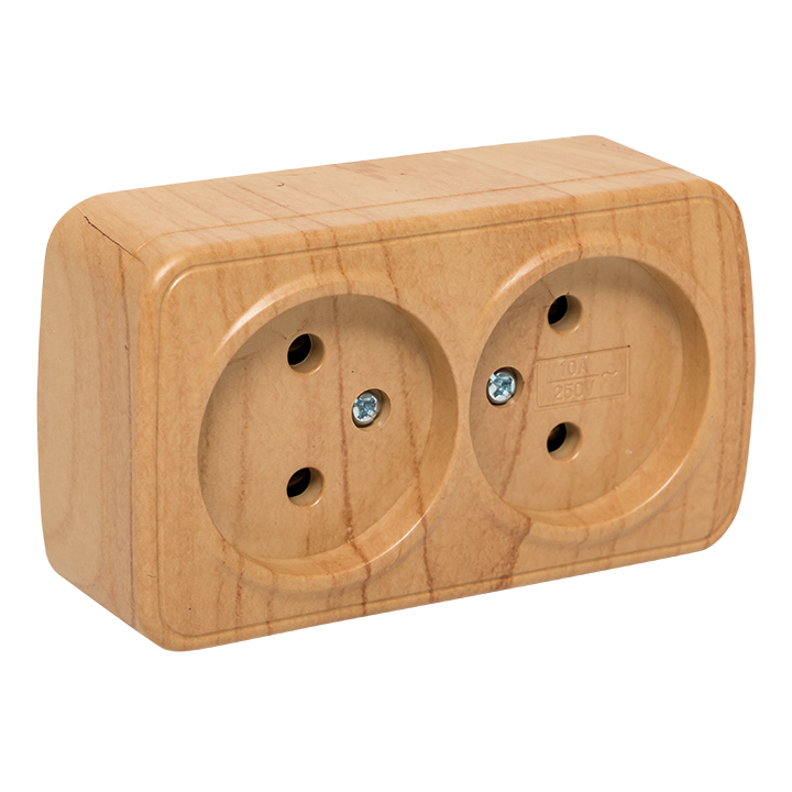 Розетка 2-местная ОП Минск 10А без заземления светлое дерево EKF EGR10-102-30