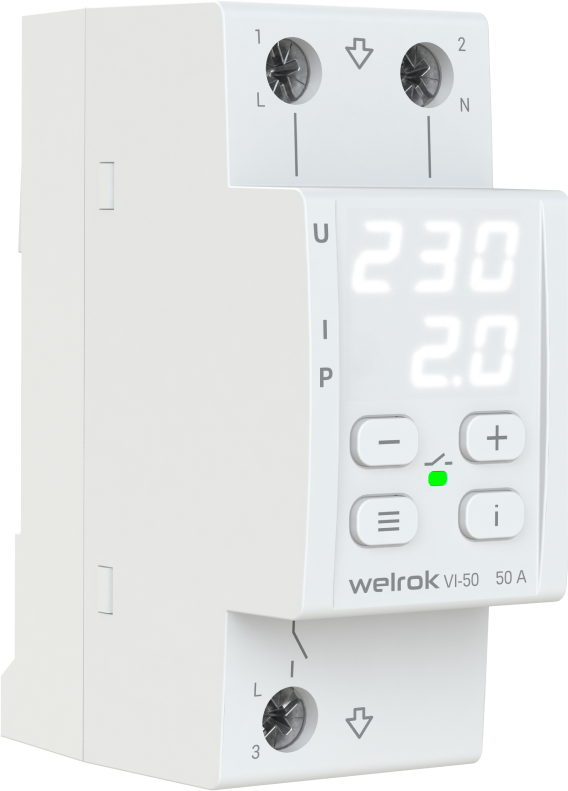 Реле напряжения c контролем тока Welrok VI-50 Вэлрок 4660251140250