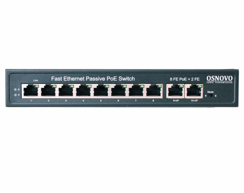 Коммутатор неуправляемый PoE 10 портов 10/100 Мб/с 2хPoE до 30В (SW-21000/A(120W)) OSNOVO 00013429