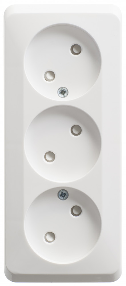 ЭТЮД Розетка тройная открытой установки без заземления со шторками 16А 250B,белый Systeme Electric PA16-010B Systeme Electric PA16-010B