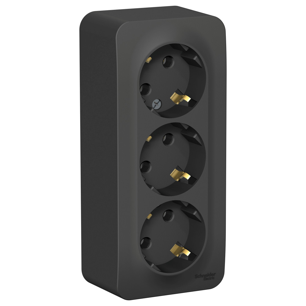 Розетка BLANCA наружная трехпостовая, с заземлением, без шторок, с изолирующей пластиной, 16А, 250В, антрацит Systeme Electric BLNRA010316