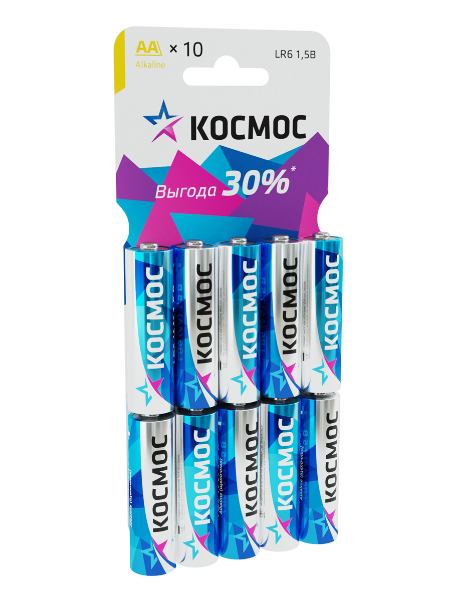 Элемент питания LR6 AA, Alkaline 1.5В, 10шт/уп Космос KOCLR610BL