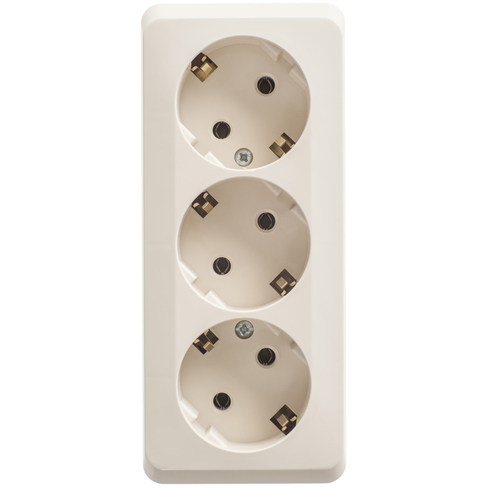 ЭТЮД Розетка тройная наружная с заземлением без шторок 16А 250B кремовый Systeme Electric PA16-011K PA16-011K