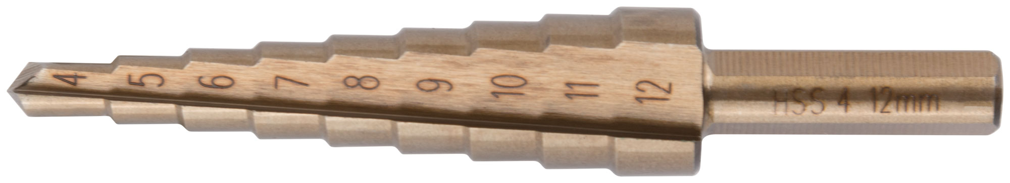 Сверло ступенчатое HSS Co5% (Р6М5К5) по металлу, 9 ступеней, 4-12 мм FIT 36391