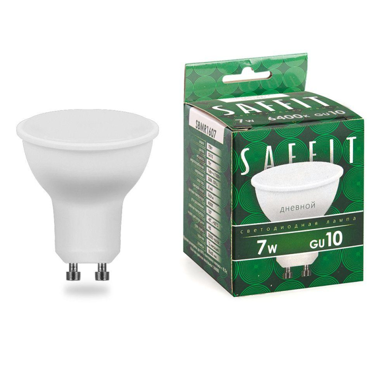 Лампа светодиодная LED 7вт 230в GU10 дневной SAFFIT SBMR1607 55147